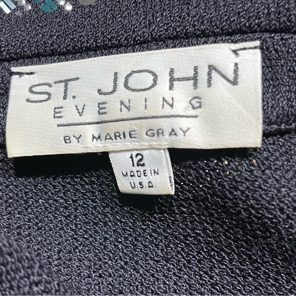 ST JOHN Black Knit Beaded Bolero Jacket Fringe 12 Cowgirl Western Sequin Cropped - Picture 13 of 16